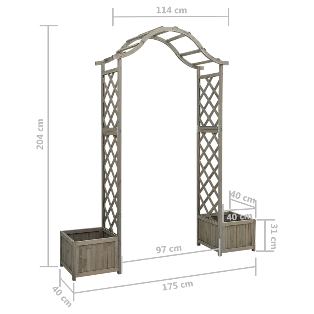 Pergola med odlingslåda grå massivt granträ