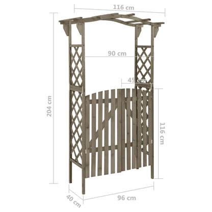 Pergola med grind 116x40x204 cm grå massivt granträ