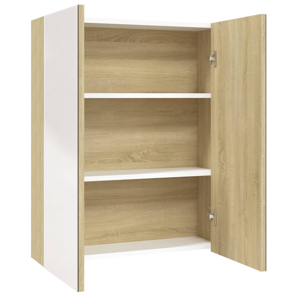 Spegelskåp för badrum vit och ek 60x15x75 cm MDF