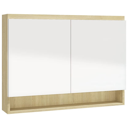 Spegelskåp för badrum vit och ek 80x15x60 cm MDF