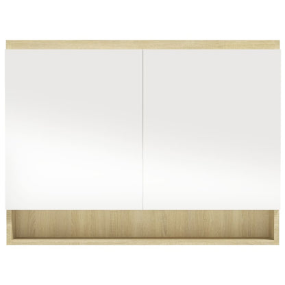 Spegelskåp för badrum vit och ek 80x15x60 cm MDF