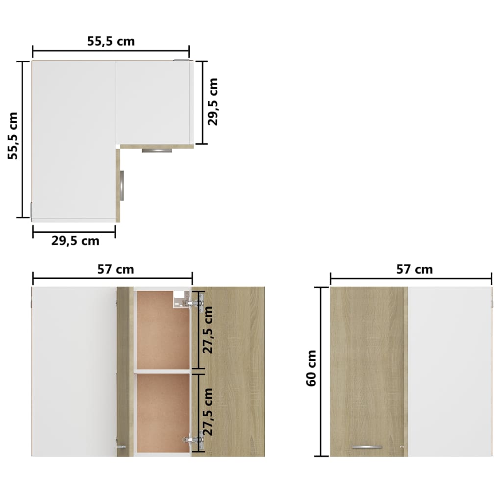 Väggskåp hörn sonoma-ek 57x57x60 cm konstruerat trä