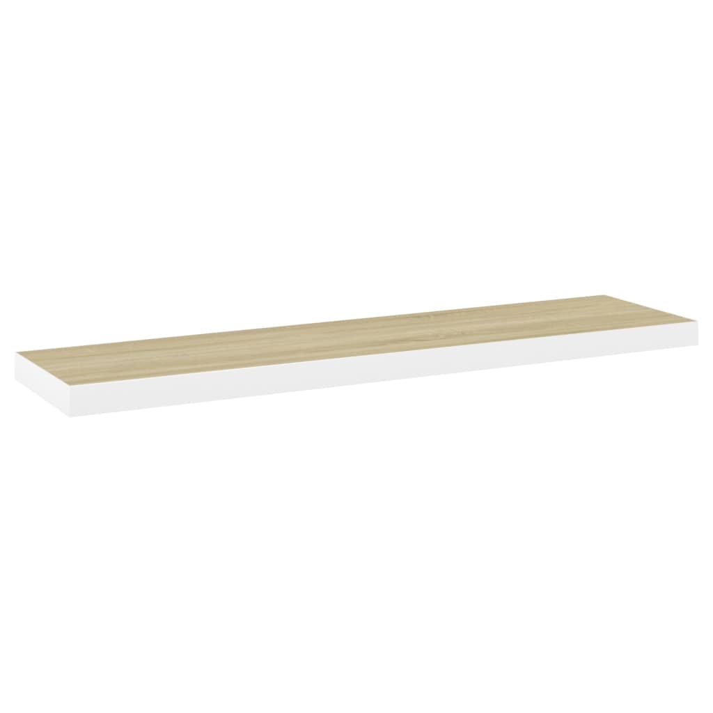 Svävande vägghyllor 4 st ek och vit 90x23,5x3,8 cm MDF