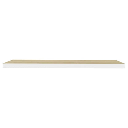 Svävande vägghyllor 4 st ek och vit 90x23,5x3,8 cm MDF