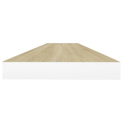 Svävande vägghyllor 4 st ek och vit 90x23,5x3,8 cm MDF