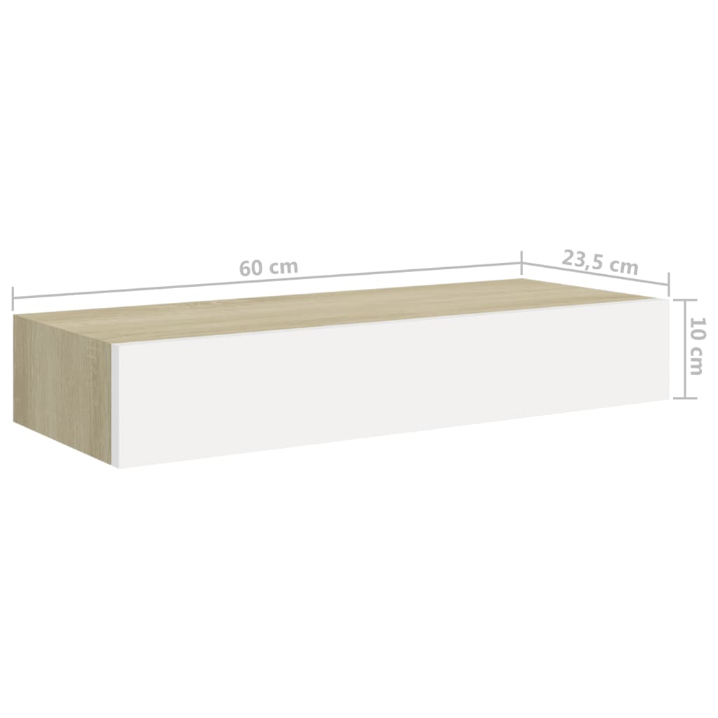 Vägglådor ek och vit 2 st 60x23,5x10 cm MDF