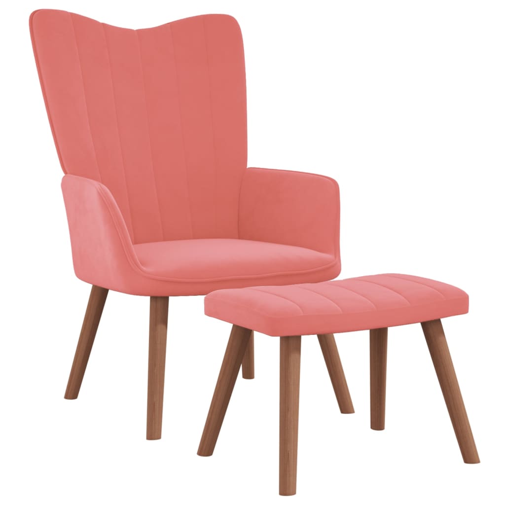 Vilstol med fotpall rosa sammet