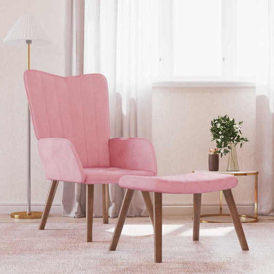 Vilstol med fotpall rosa sammet