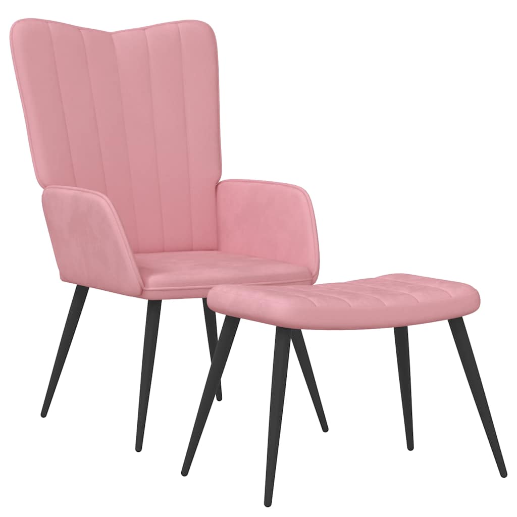 Vilstol med fotpall rosa sammet