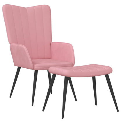 Vilstol med fotpall rosa sammet