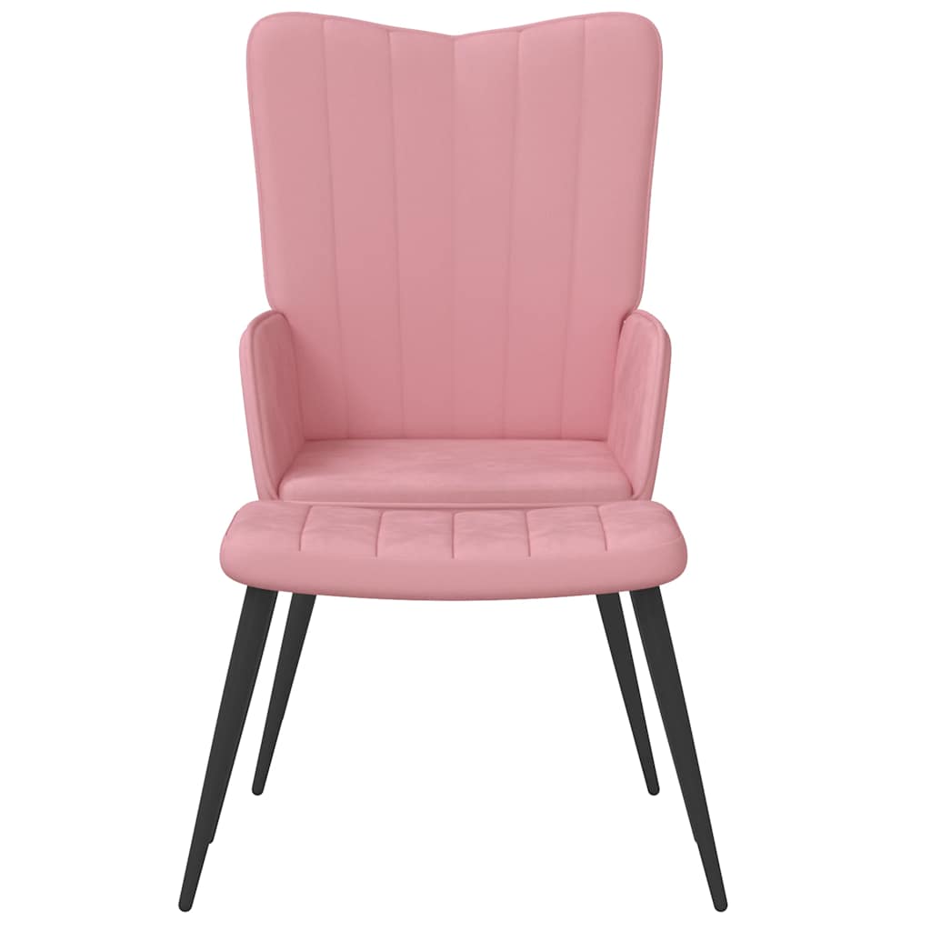 Vilstol med fotpall rosa sammet