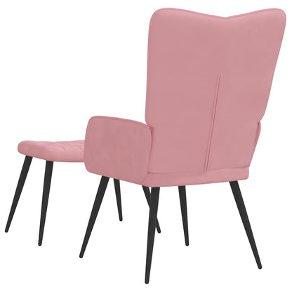 Vilstol med fotpall rosa sammet