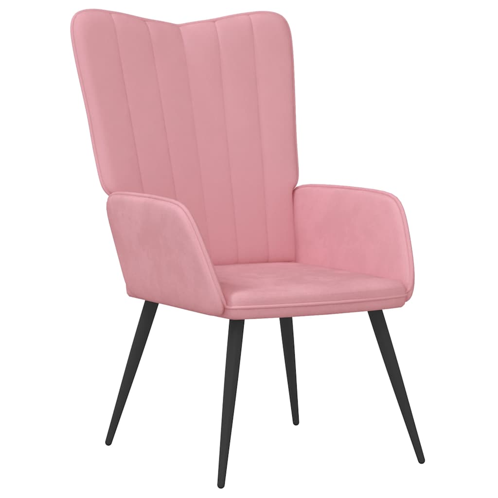 Vilstol med fotpall rosa sammet