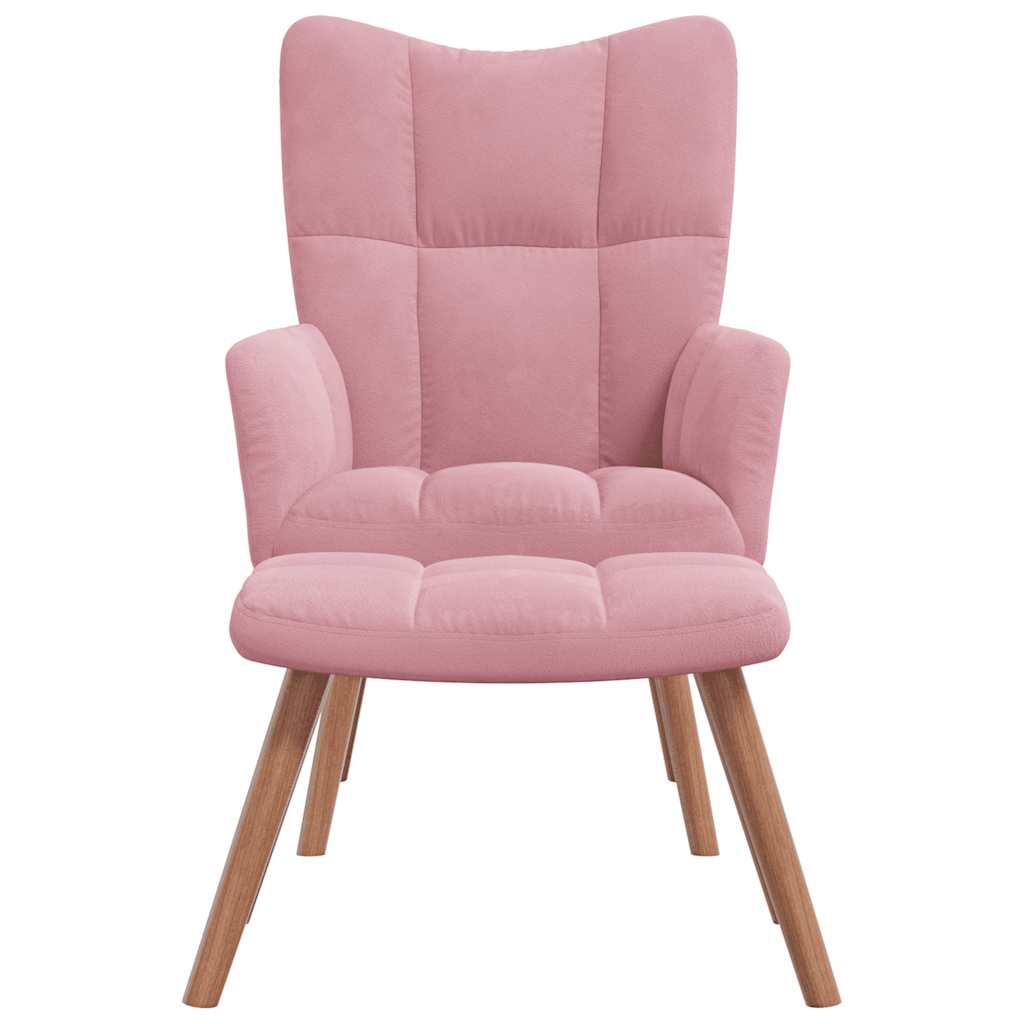 Vilstol med fotpall rosa sammet