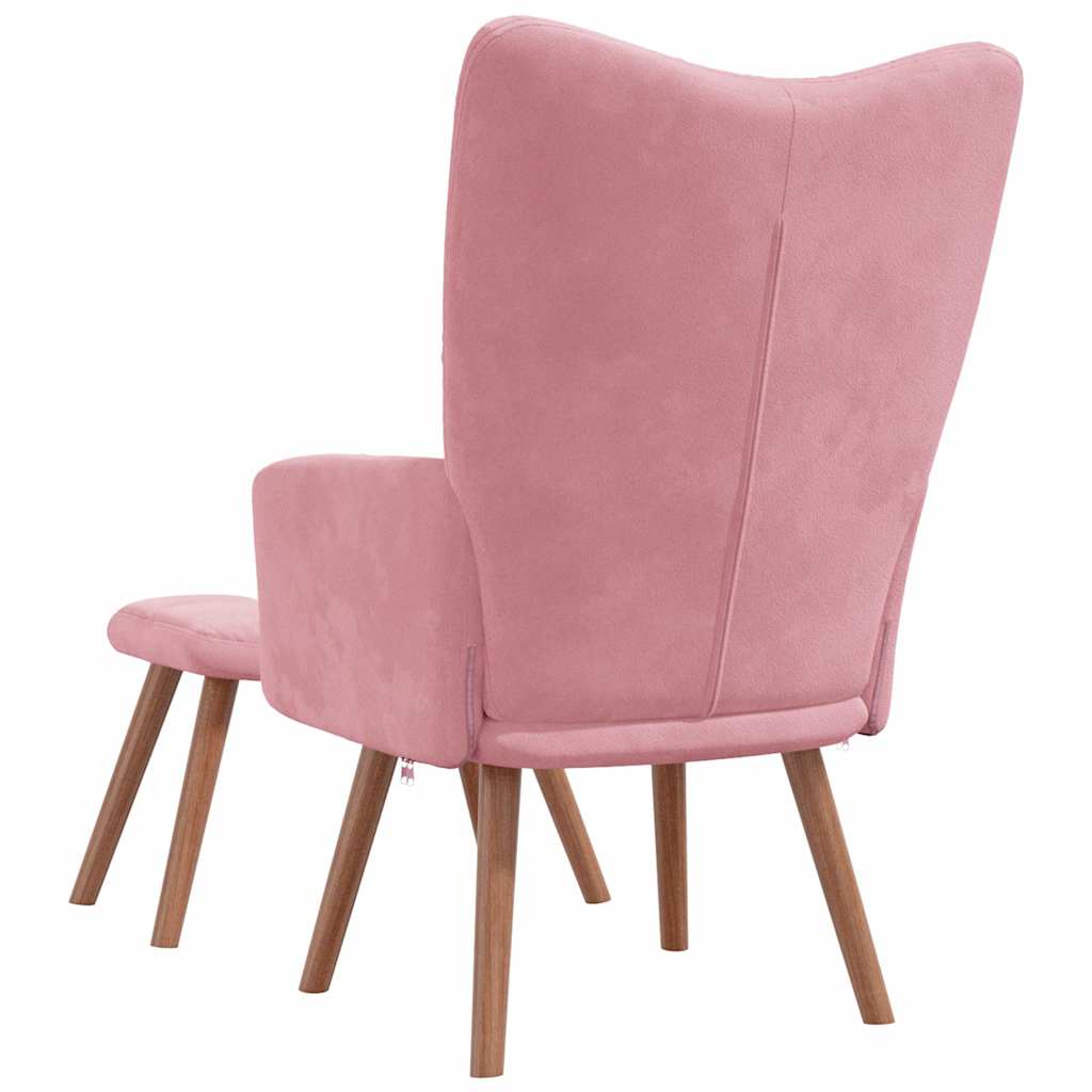 Vilstol med fotpall rosa sammet