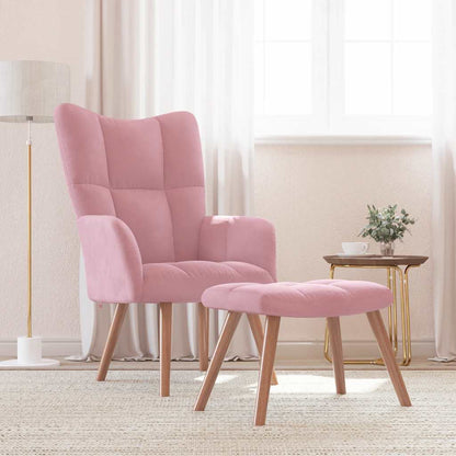 Vilstol med fotpall rosa sammet