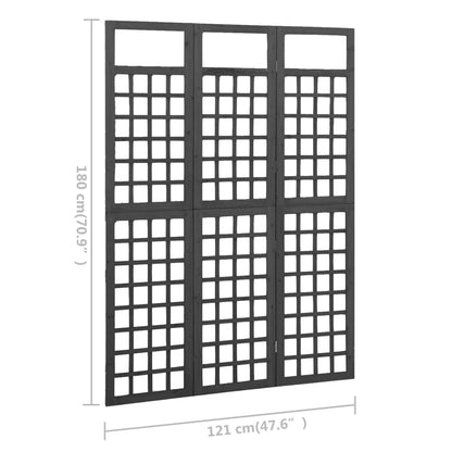 Rumsavdelare/Spaljé 3 paneler massiv gran svart 121x180 cm