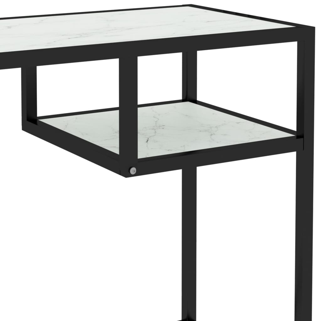 Datorbord vit marmor 100x36x74 cm härdat glas