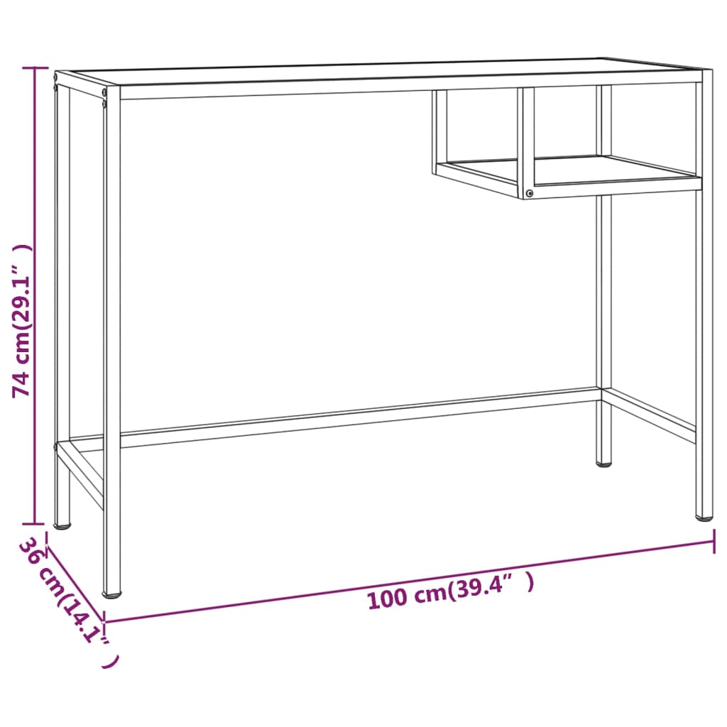 Datorbord genomskinlig 100x36x74 cm härdat glas