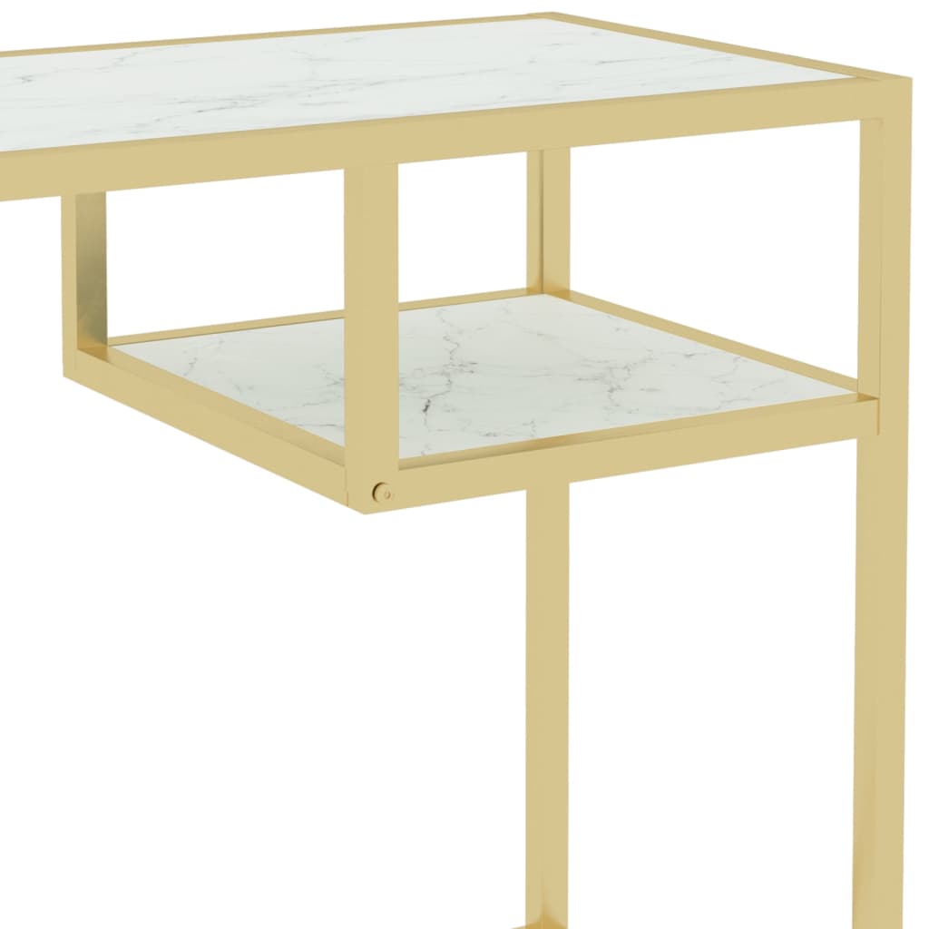 Datorbord vit och guld 100x36x74 cm glas