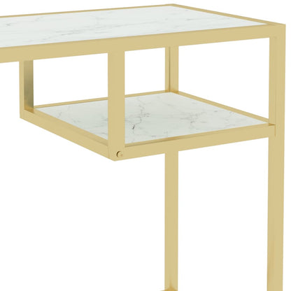 Datorbord vit och guld 100x36x74 cm glas