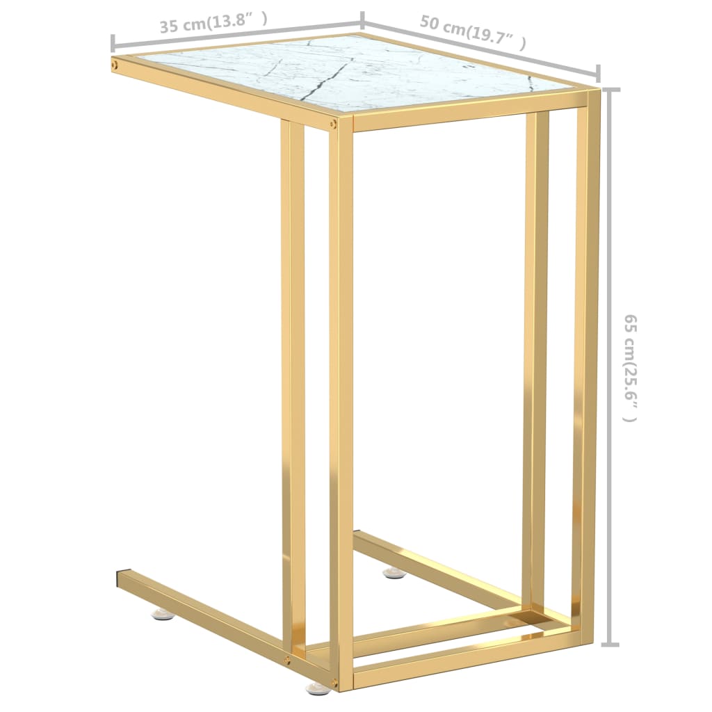 Sidobord till datorbord vit marmor 50x35x65 cm härdat glas