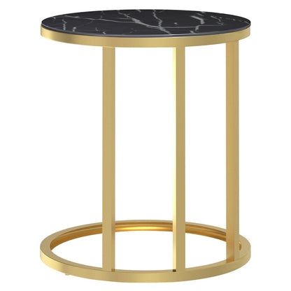 Sidobord guld och svart marmor 45 cm härdat glas