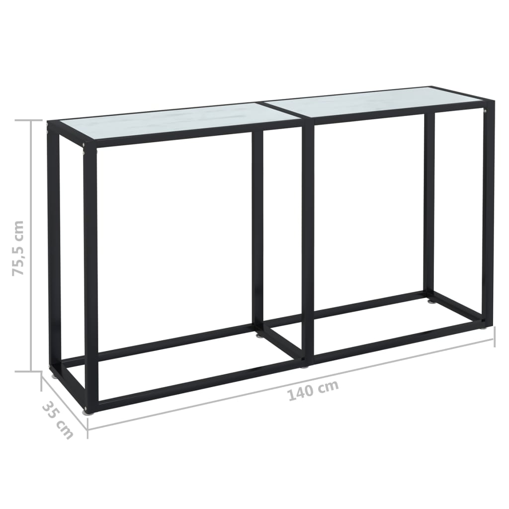 Konsolbord vit marmor 140x35x75,5 cm härdat glas