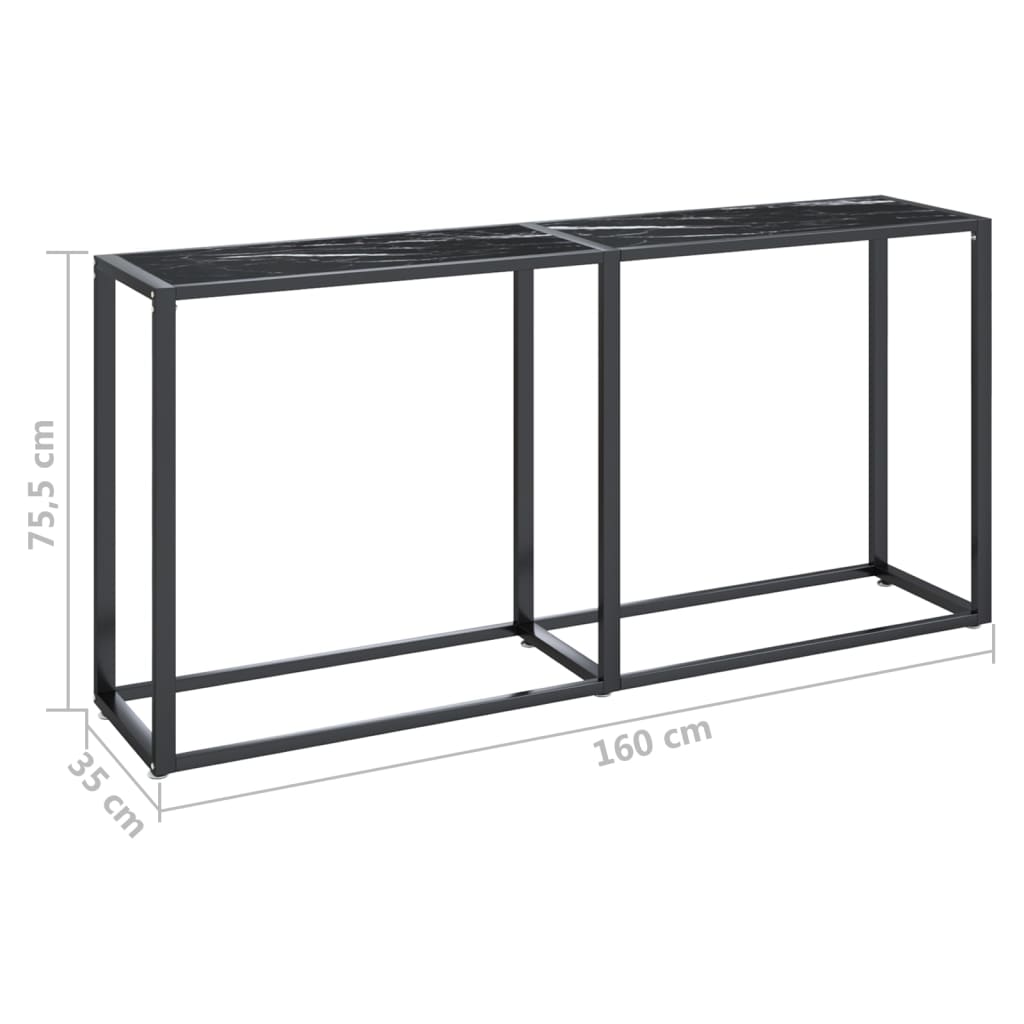 Konsolbord svart marmor 160x35x75,5 cm härdat glas