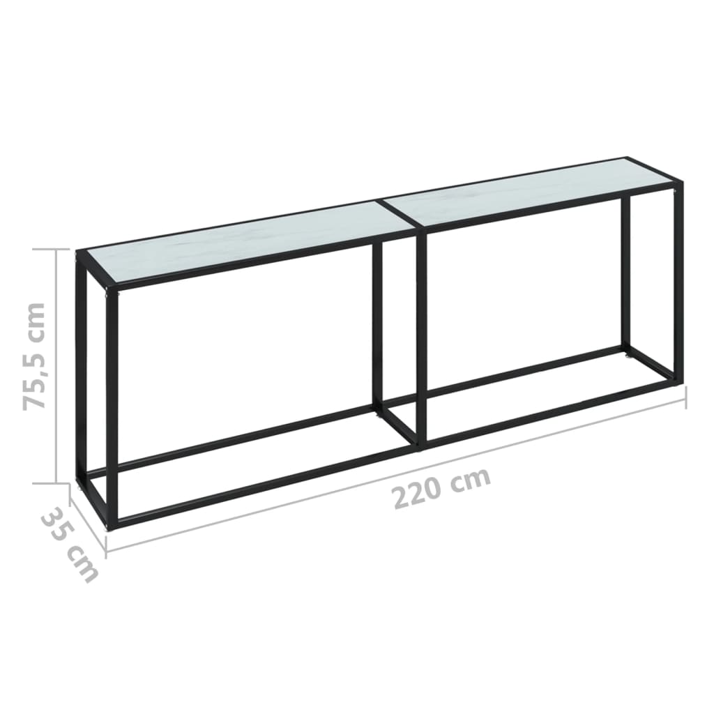 Konsolbord vit marmor 220x35x75,5 cm härdat glas