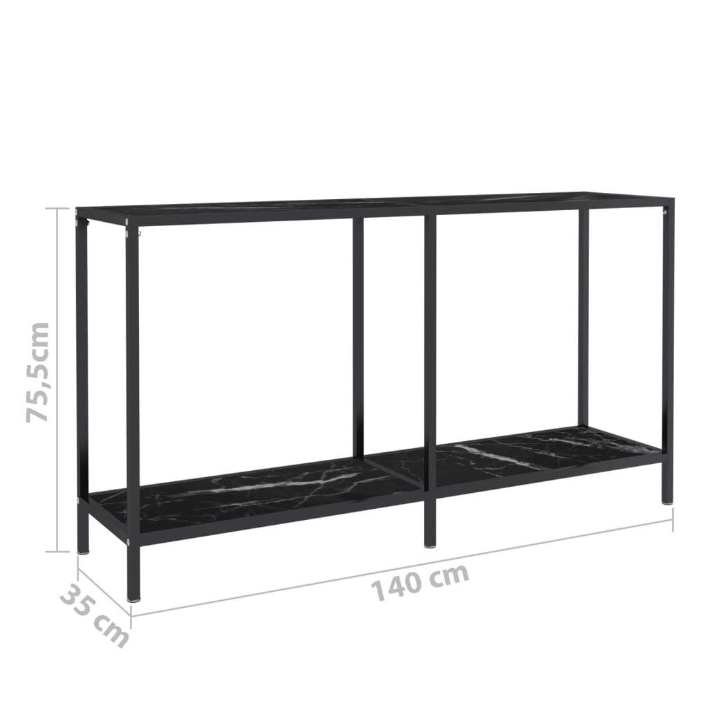 Konsolbord svart 140x35x75,5 cm härdat glas