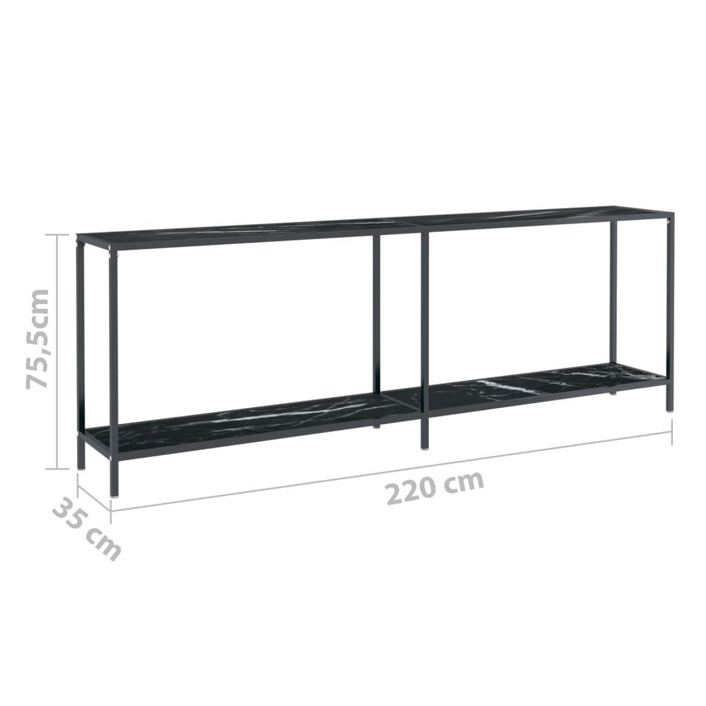 Konsolbord svart 220x35x75,5 cm härdat glas