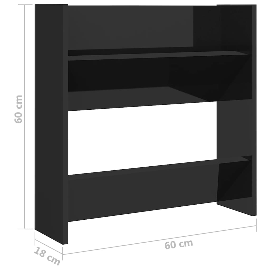 Väggmonterat skoställ 4 st svart högglans 60x18x60cm konstr trä