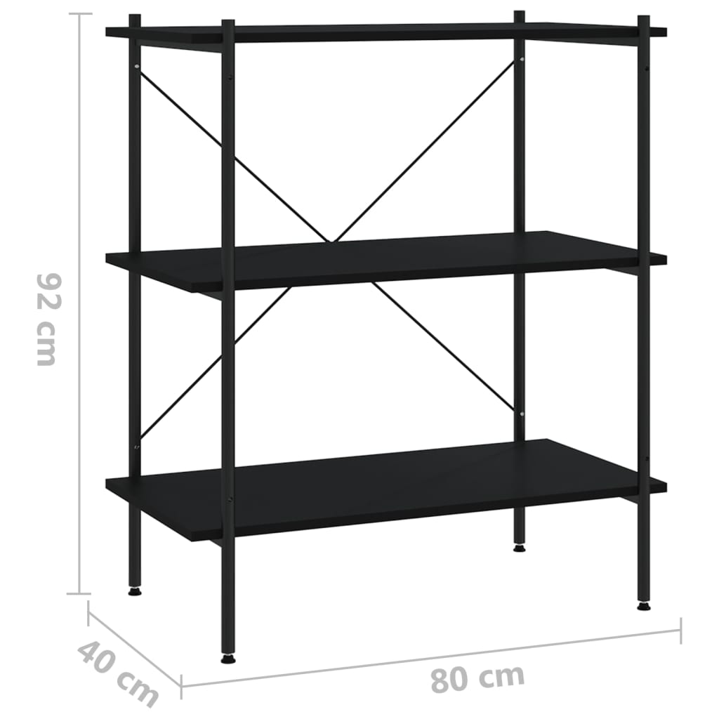 Hyllenhet med 3 hyllplan svart 80x40x92 cm