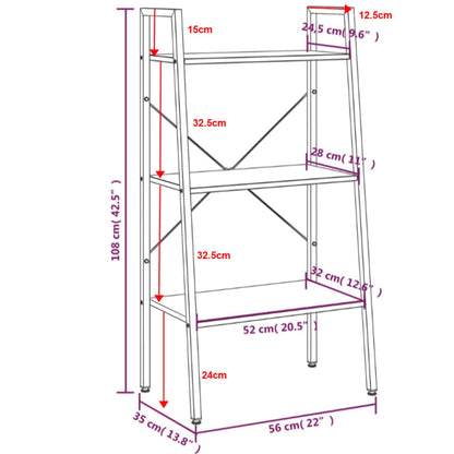 Stående hylla med 3 hyllplan ljusbrun och svart 56x35x108 cm