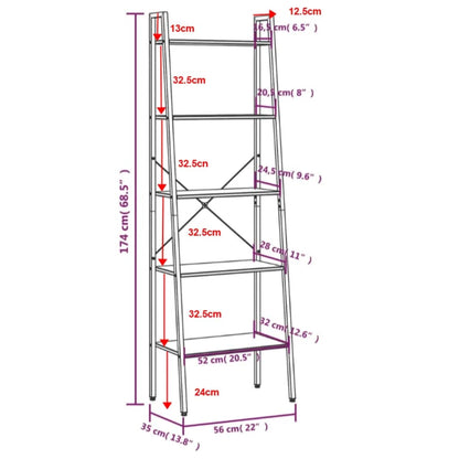 Hylla 5 plan mörkbrun och svart 56x35x174 cm