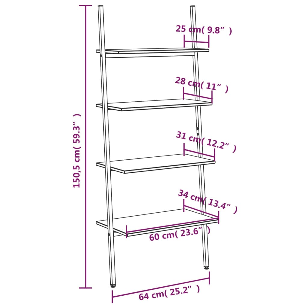 Hylla 4 hyllplan ljusbrun och svart 64x34x150,5 cm