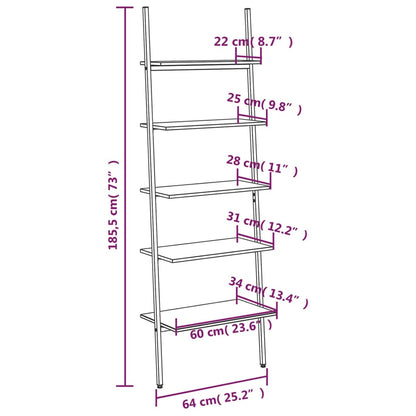 Hylla 5 hyllplan ljusbrun och svart 64x34x185,5 cm