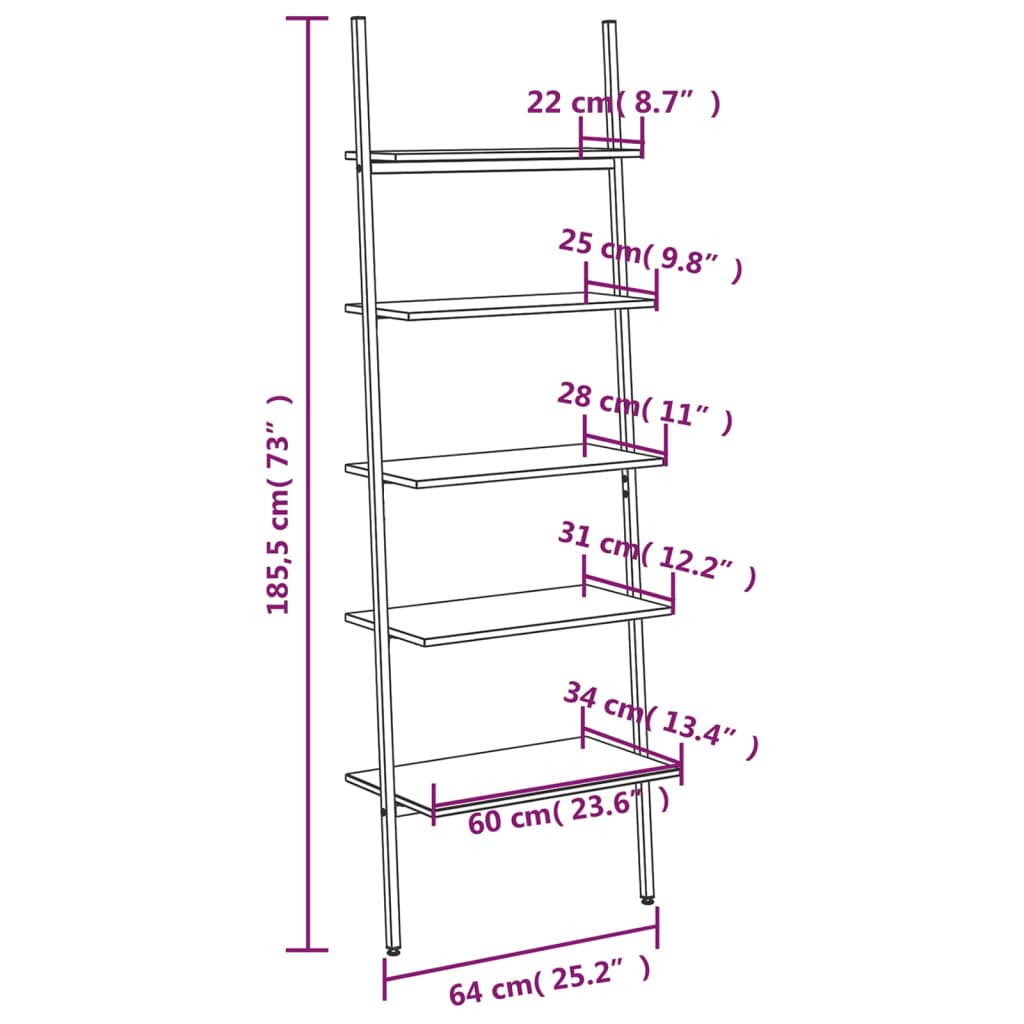 Hylla 5 hyllplan mörkbrun och svart 64x34x185,5 cm