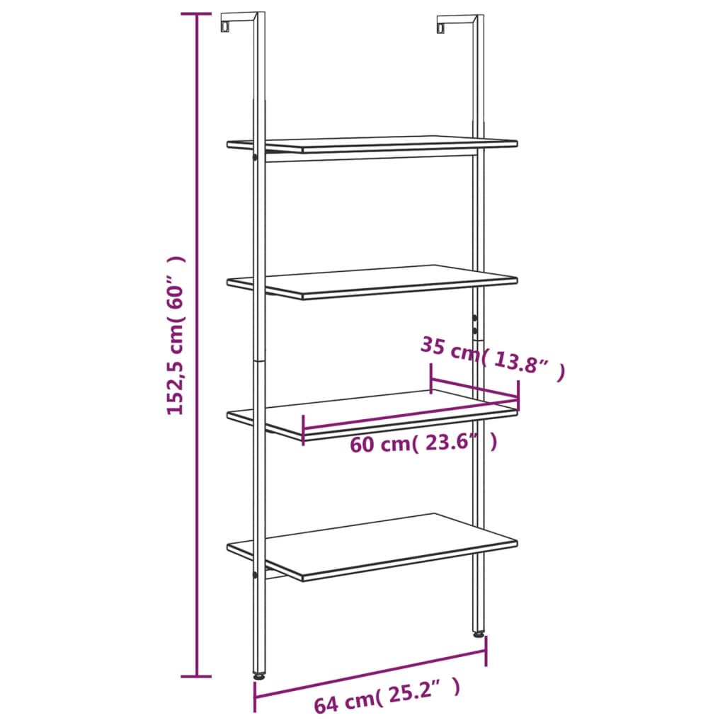 Hylla 4 hyllplan ljusbrun och svart 64x35x152,5 cm