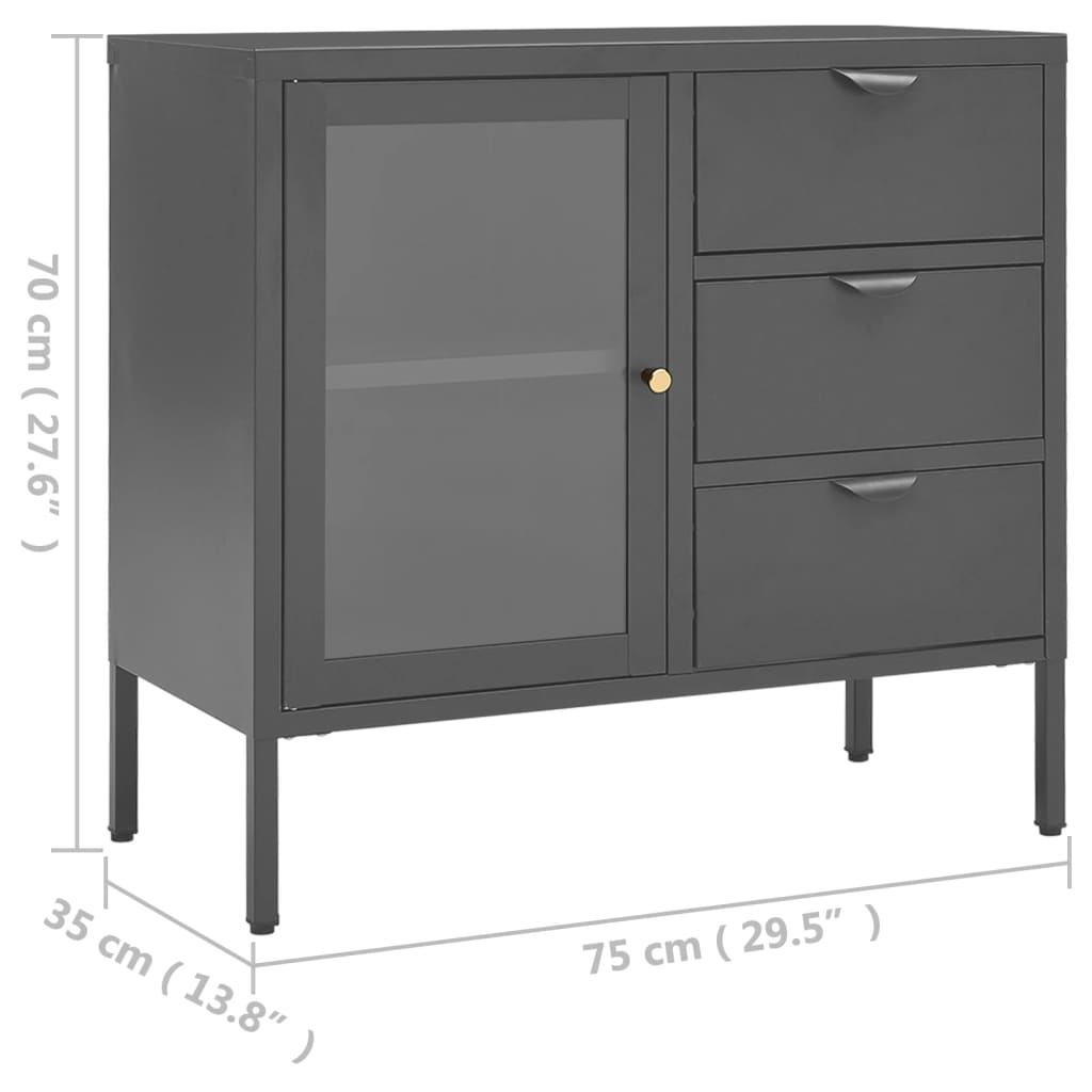 Skänk antracit 75x35x70 cm stål och härdat glas