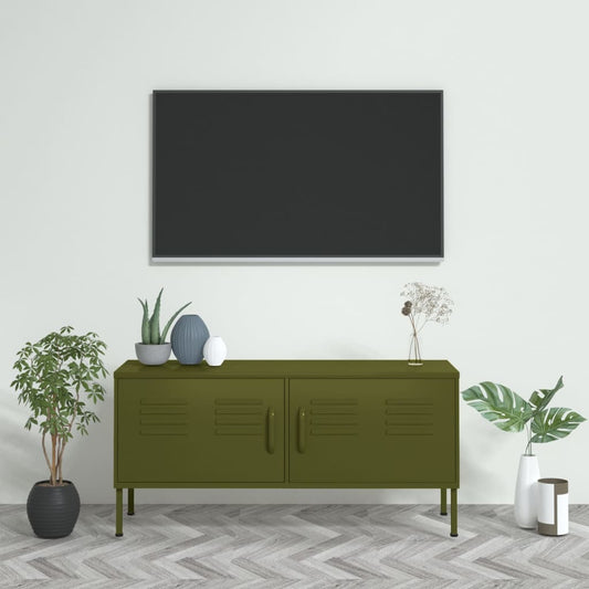 Tv-bänk olivgrön 105x35x50 cm stål