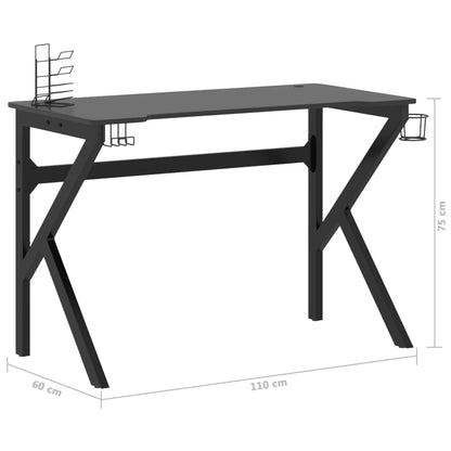 Gamingskrivbord med K-formade ben svart 110x60x75 cm