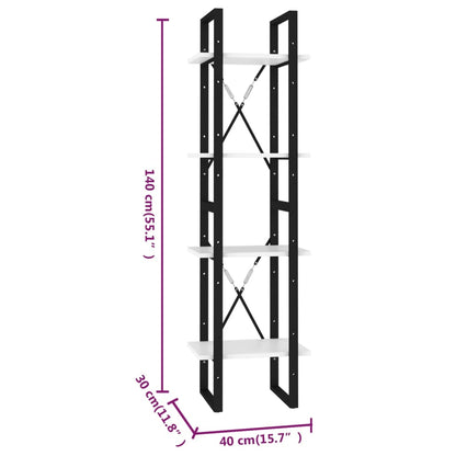 Bokhylla 4 hyllplan vit 40x30x140 cm konstruerat trä