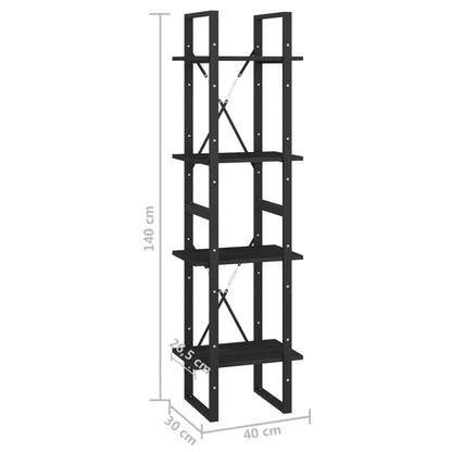 Bokhylla 4 hyllplan svart 40x30x140 cm massiv furu