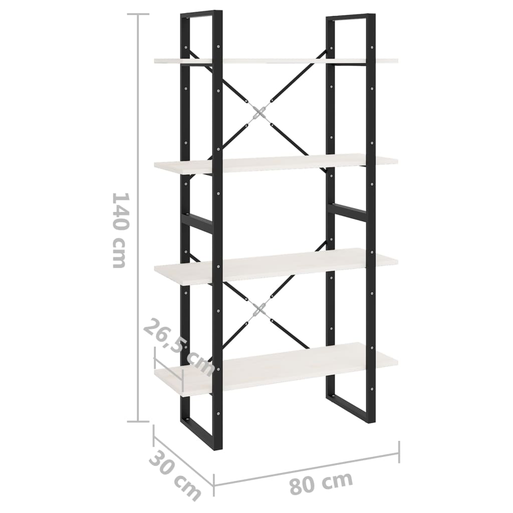 Bokhylla 4 hyllplan vit 80x30x140 cm massiv furu