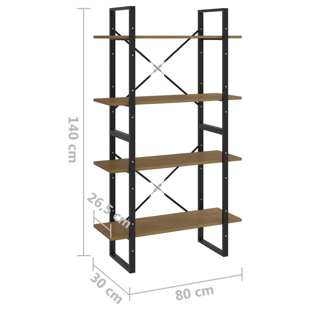 Bokhylla 4 hyllplan 80x30x140 cm massiv furu