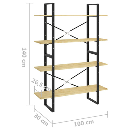 Bokhylla 4 hyllplan 100x30x140 cm massiv furu