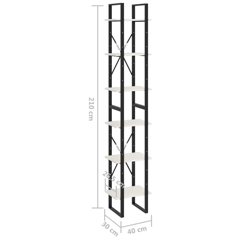 Hög bokhylla vit 40x30x210 cm massiv furu