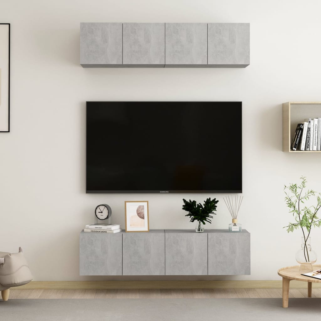 Tv-bänk set 4 st betonggrå 60x30x30 cm konstruerat trä